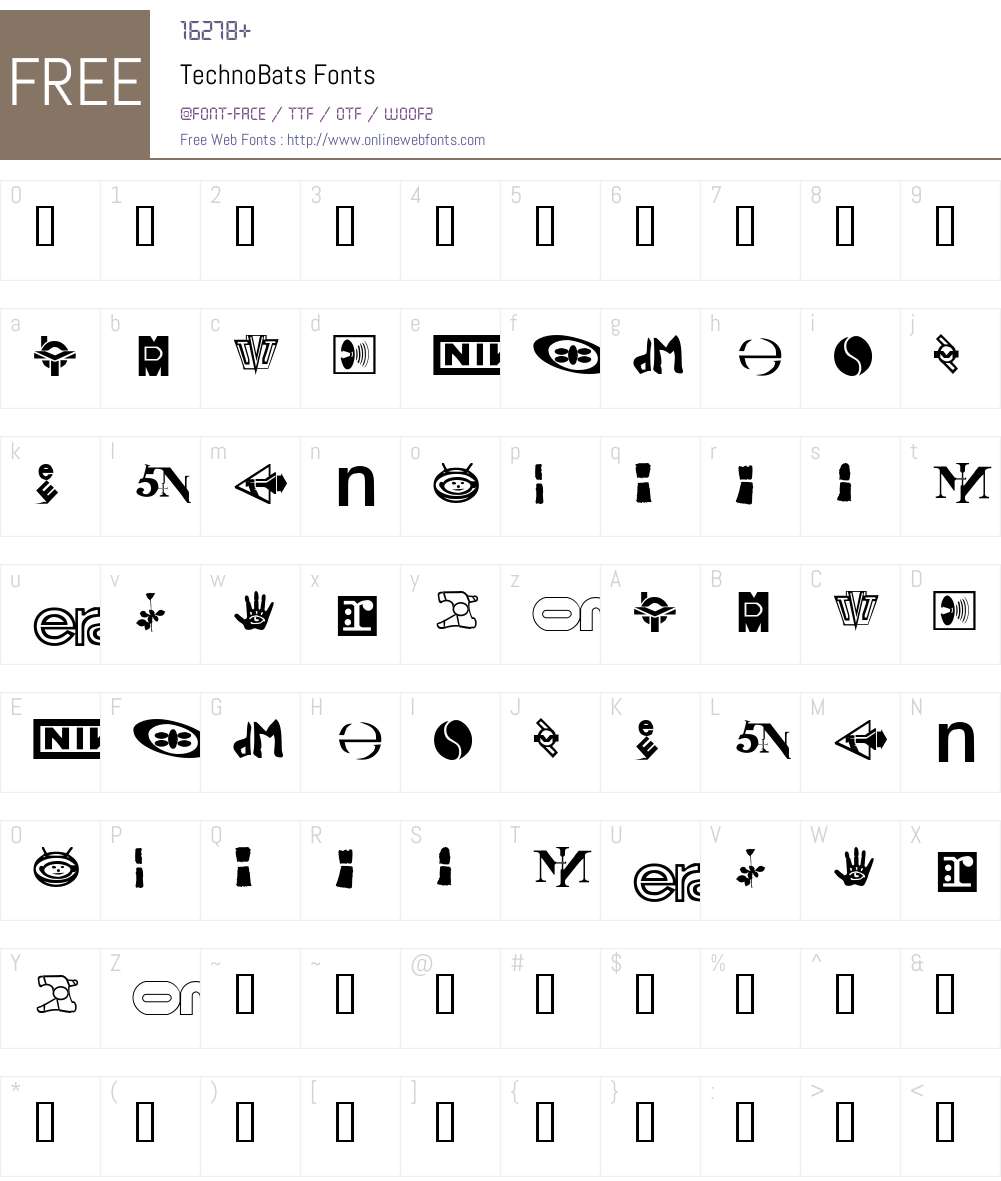 TechnoBats Font Screenshots
