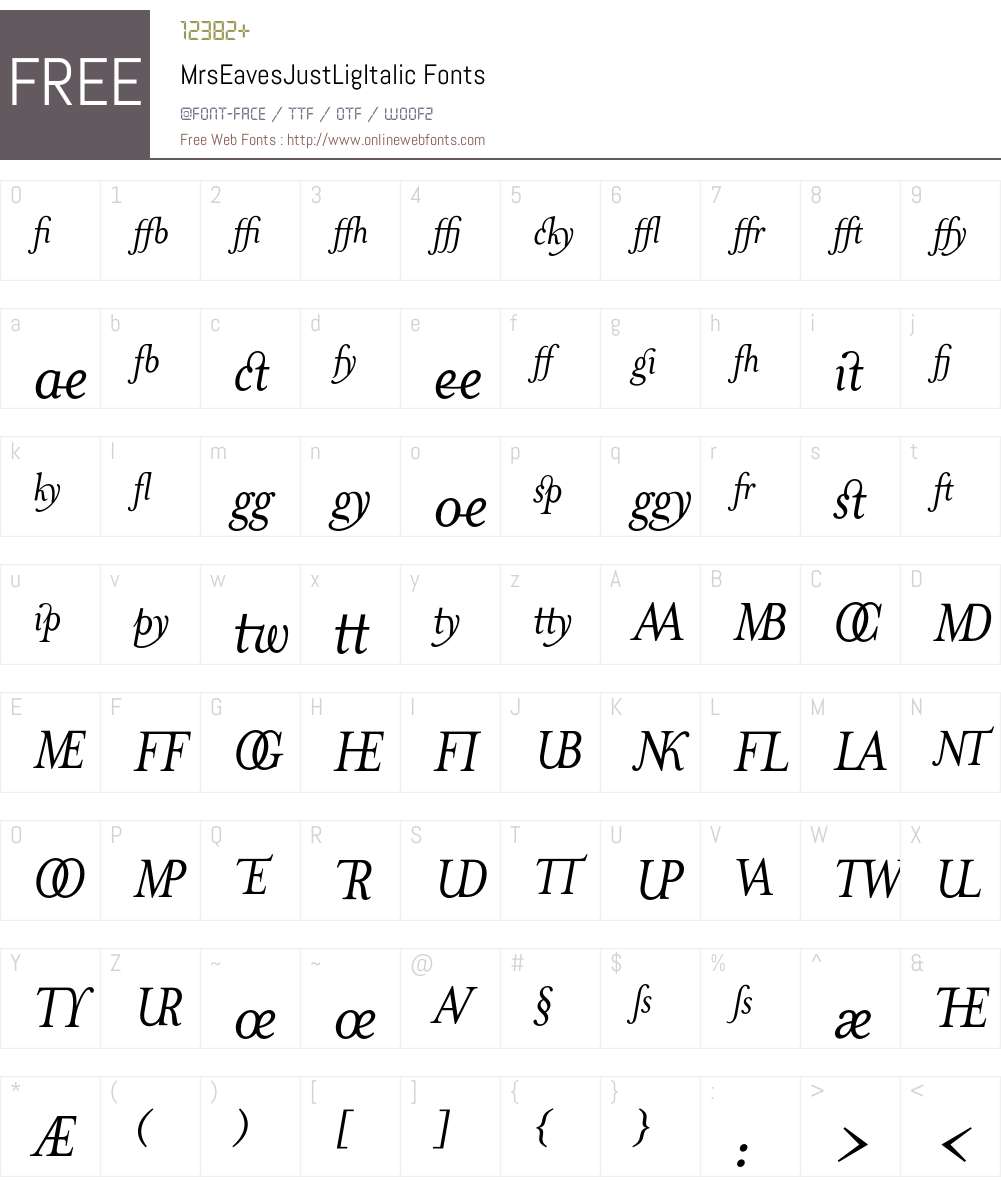 MrsEavesJustLig Font Screenshots