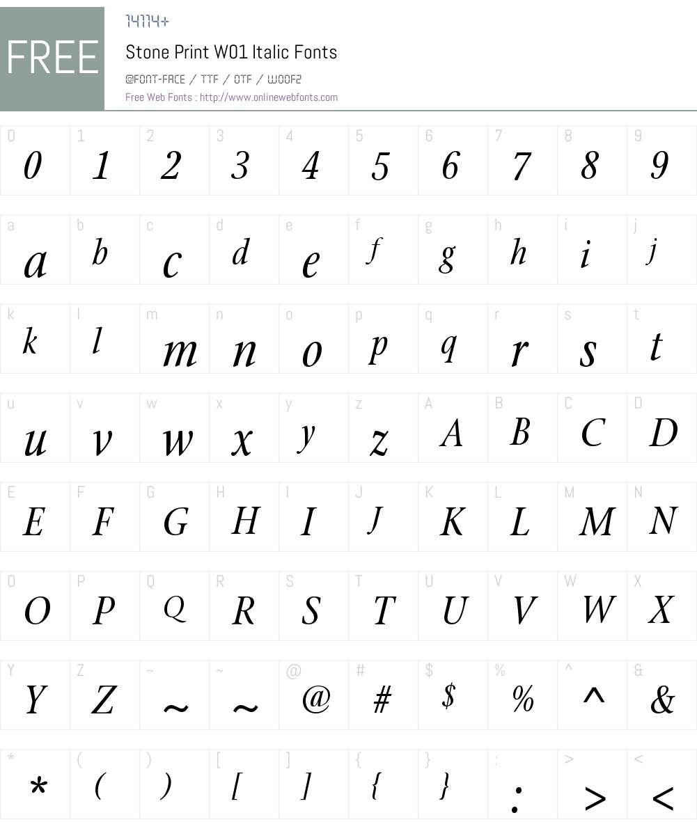 StonePrintW01-Italic Font Screenshots