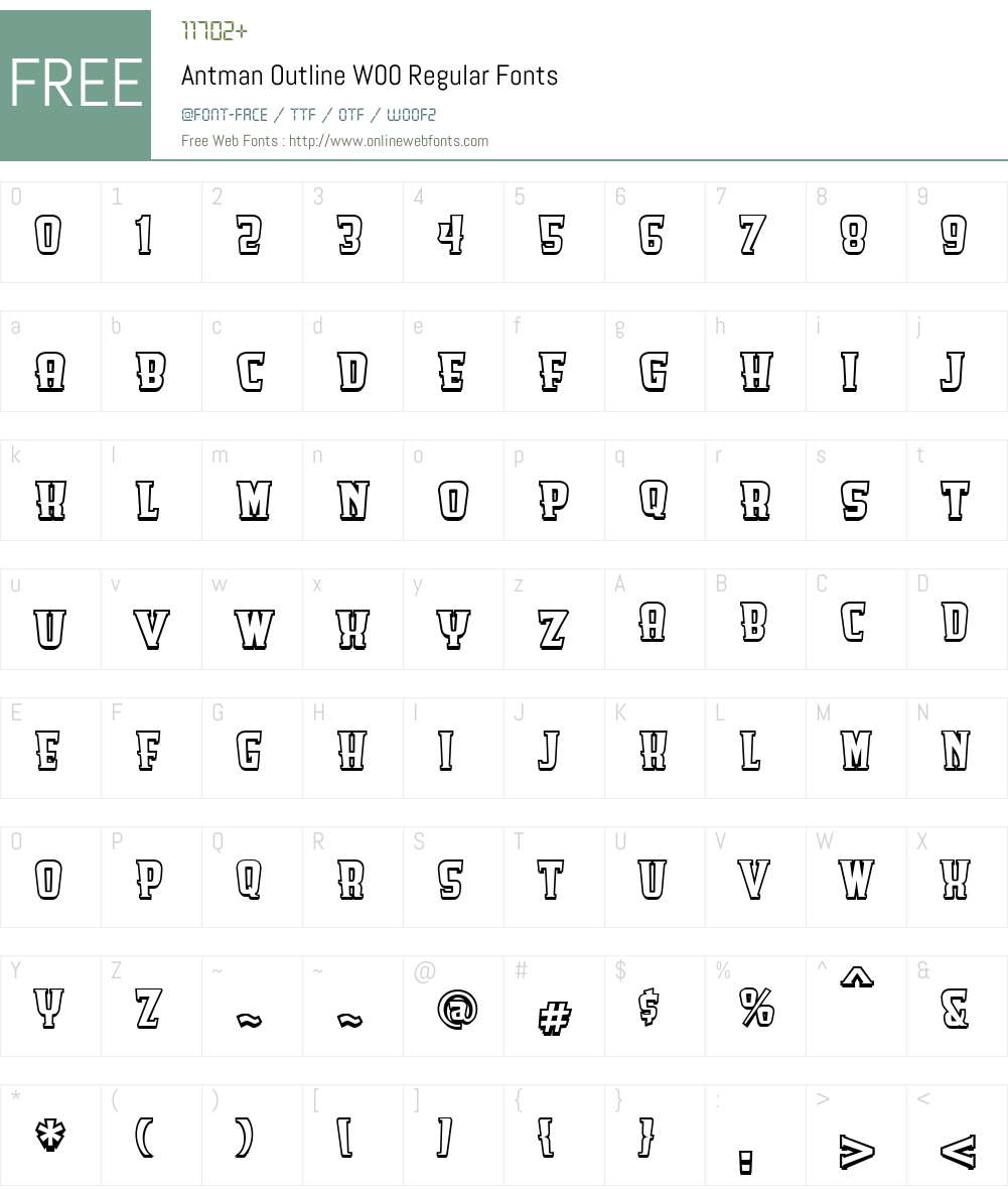 AntmanOutlineW00-Regular Font Screenshots