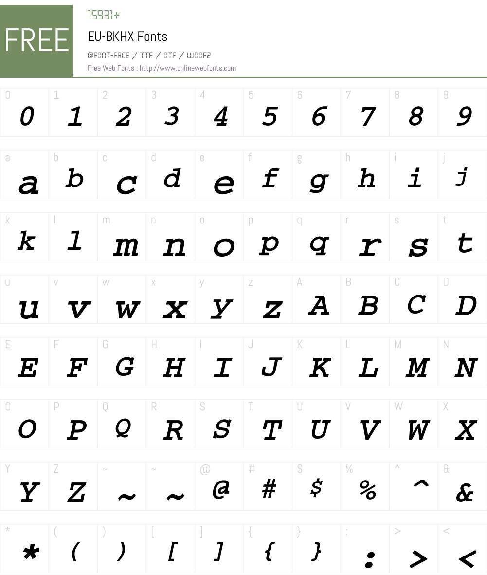 EU-BKHX Font Screenshots