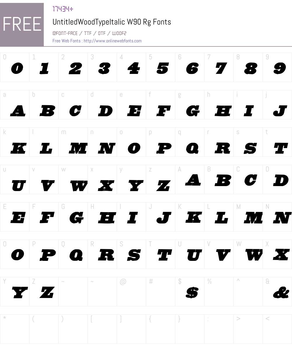 UntitledWoodTypeItalicW90 Font Screenshots