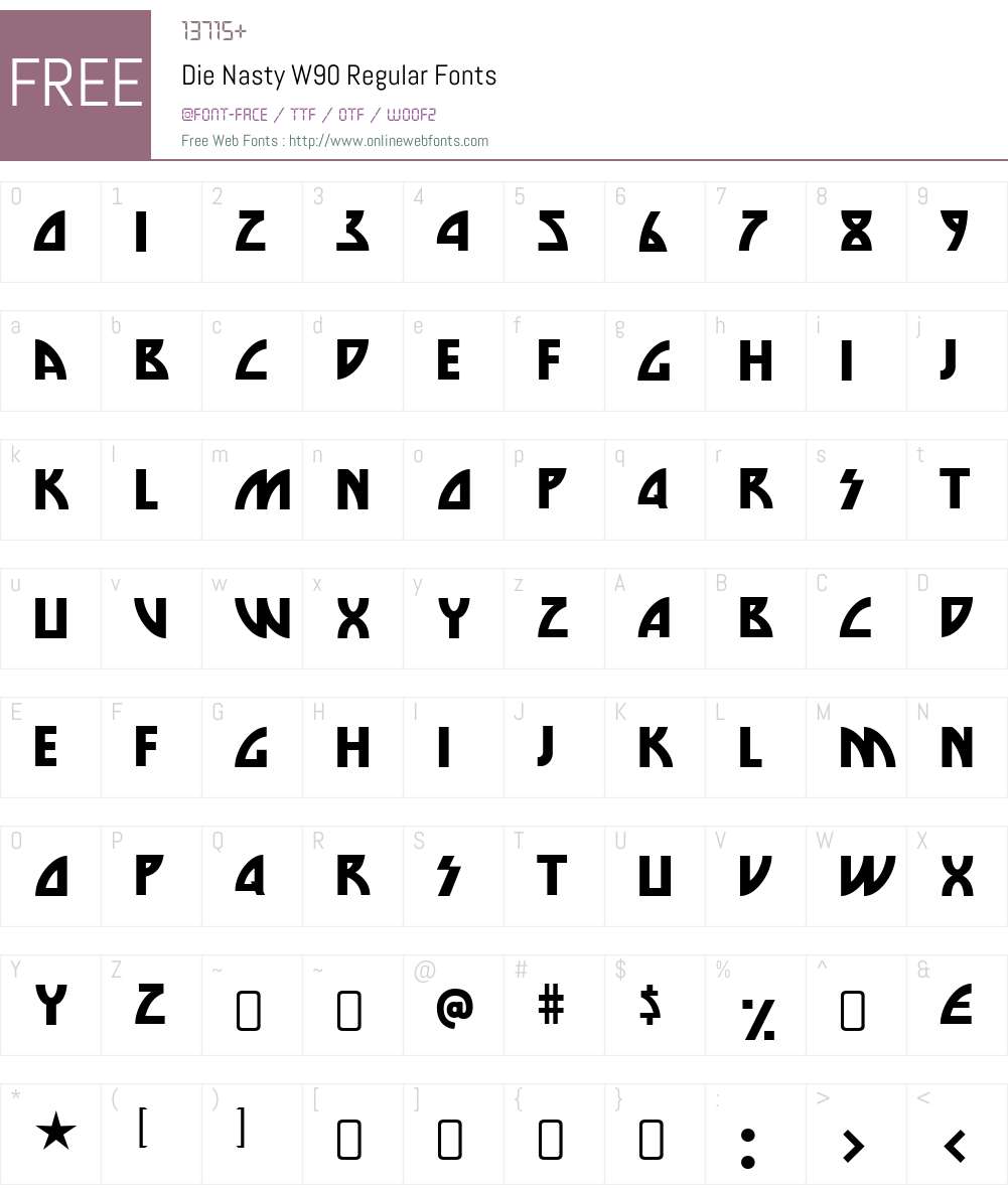 DieNastyW90-Regular Font Screenshots