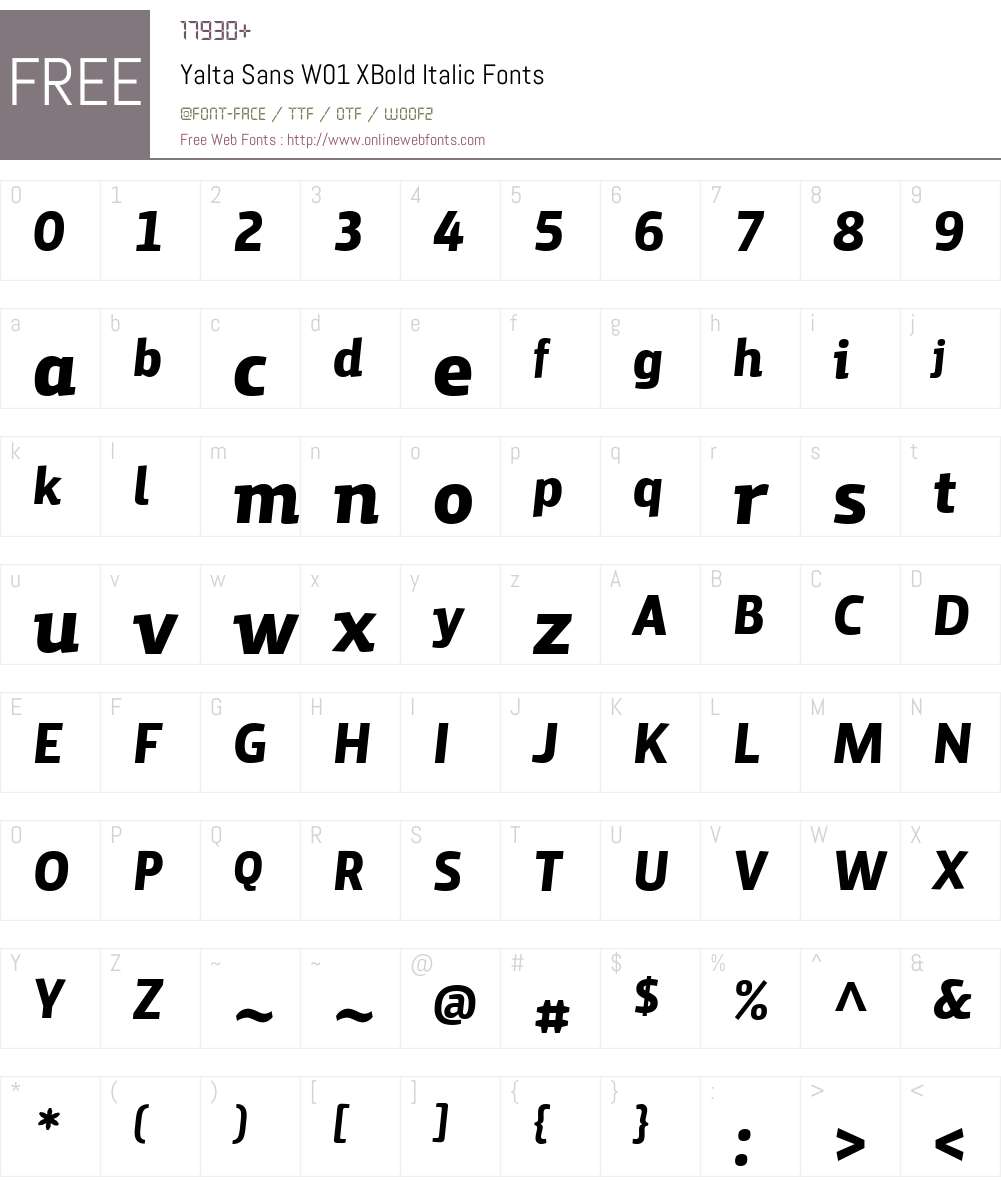 YaltaSansW01-XBoldItalic Font Screenshots