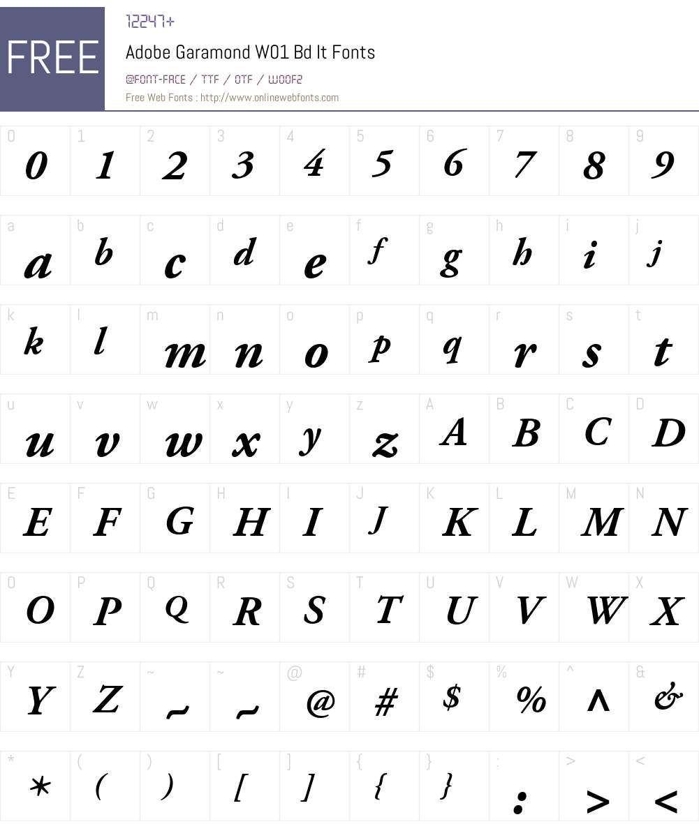 AdobeGaramondW01-BdIt Font Screenshots