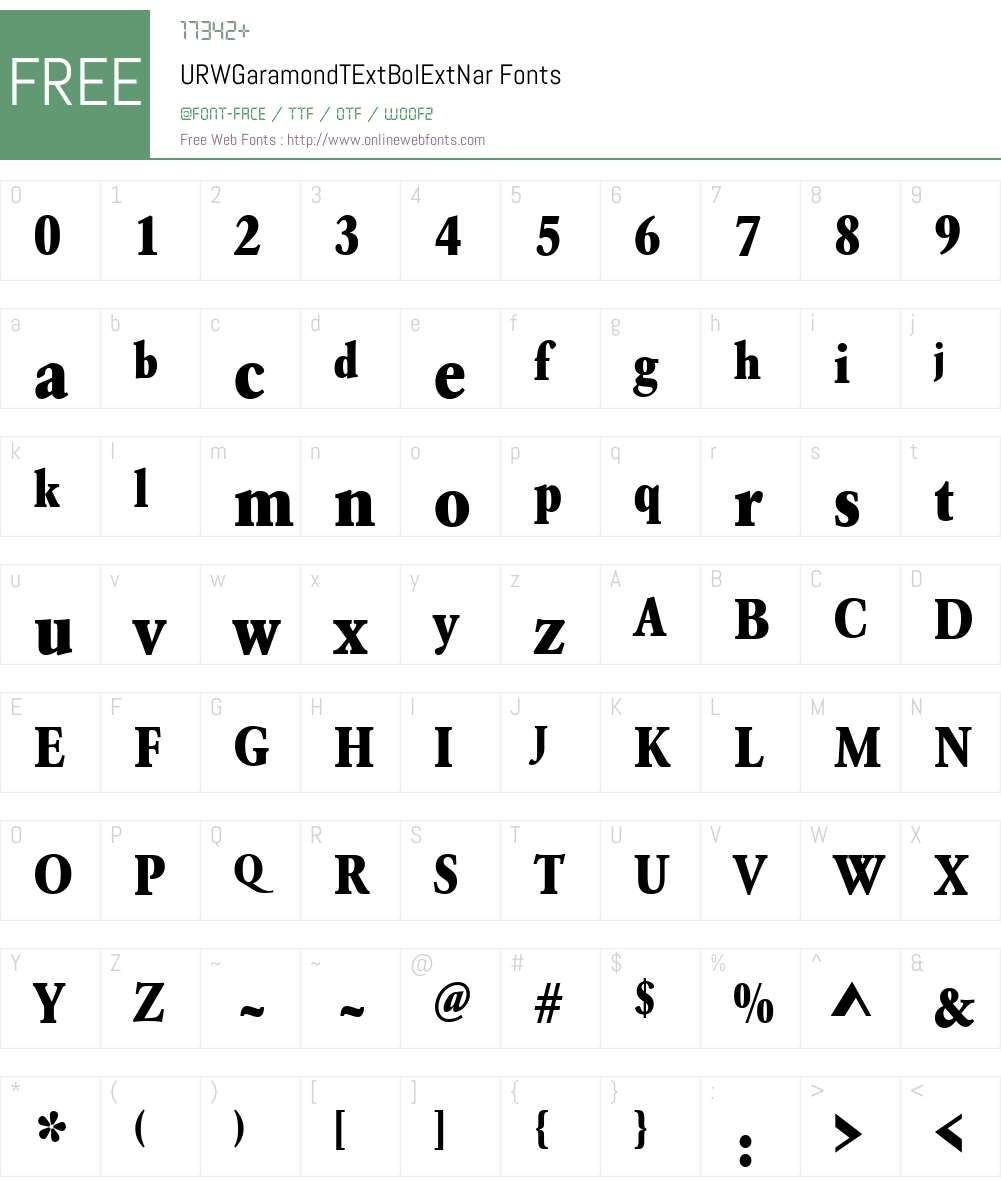 URWGaramondTExtBolExtNar Font Screenshots