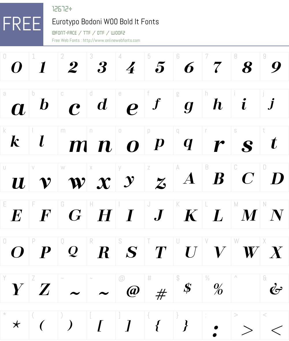 EurotypoBodoniW00-BoldIt Font Screenshots