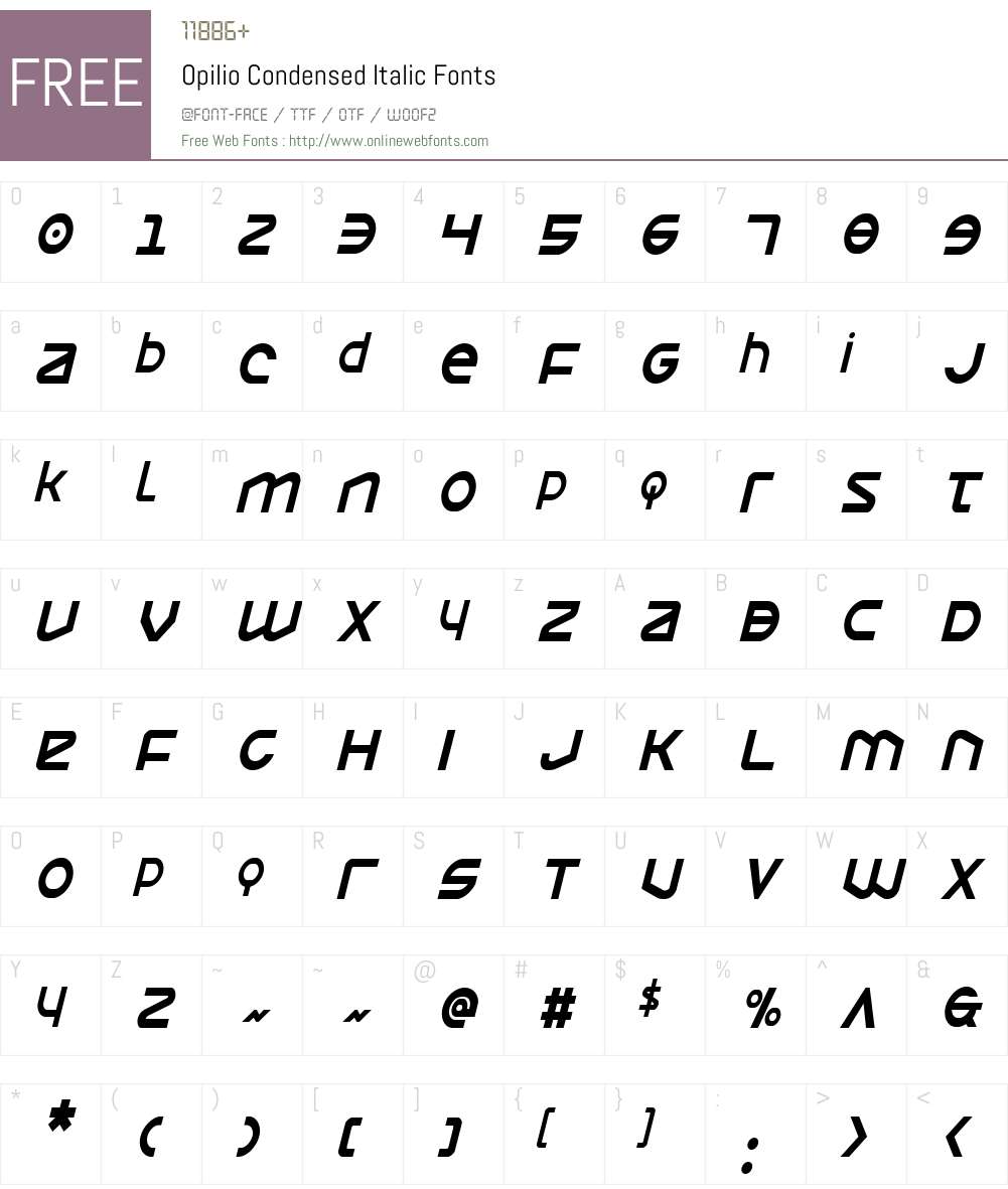 Opilio Condensed Italic Font Screenshots