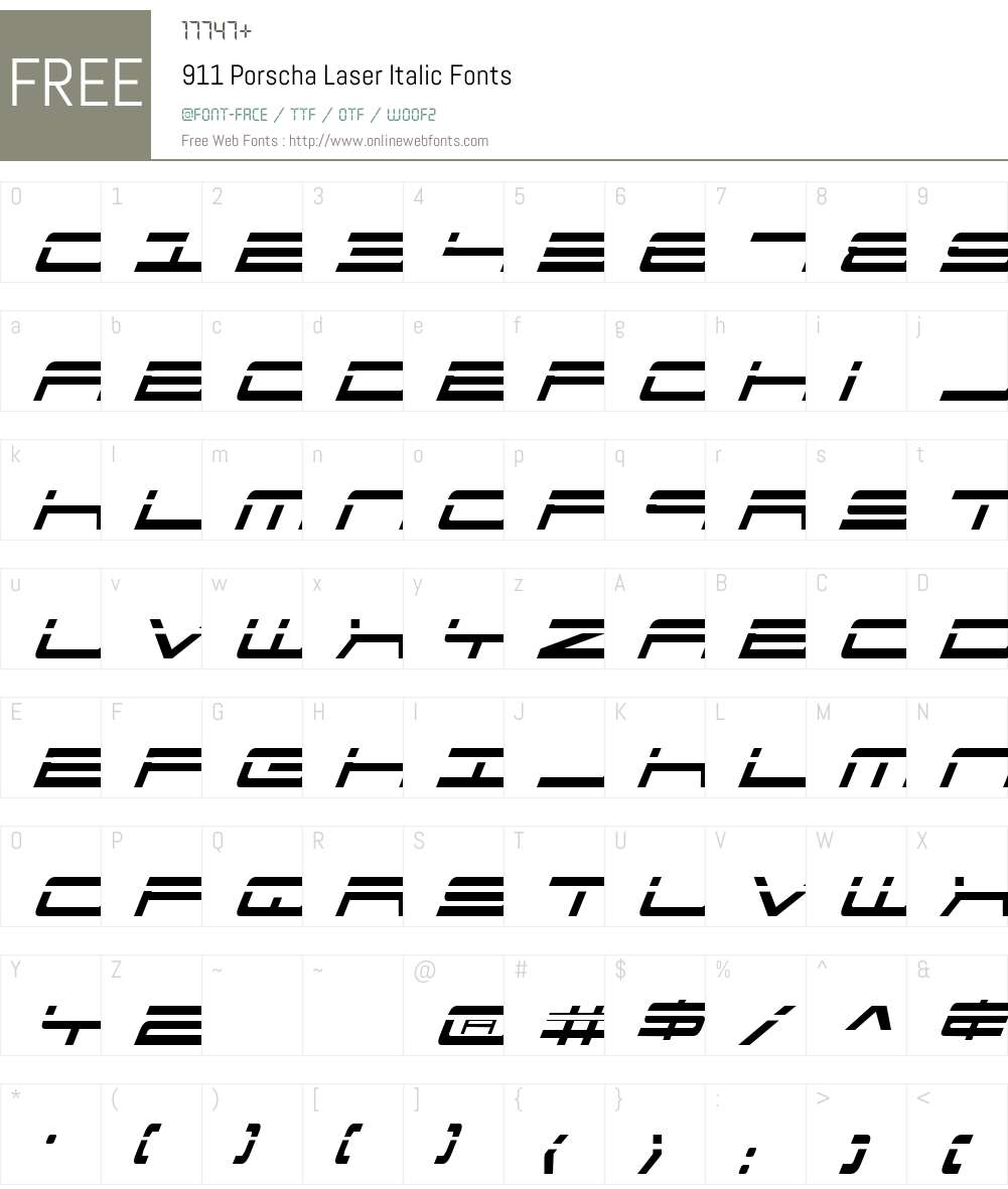 911 Porscha Laser Italic Font Screenshots
