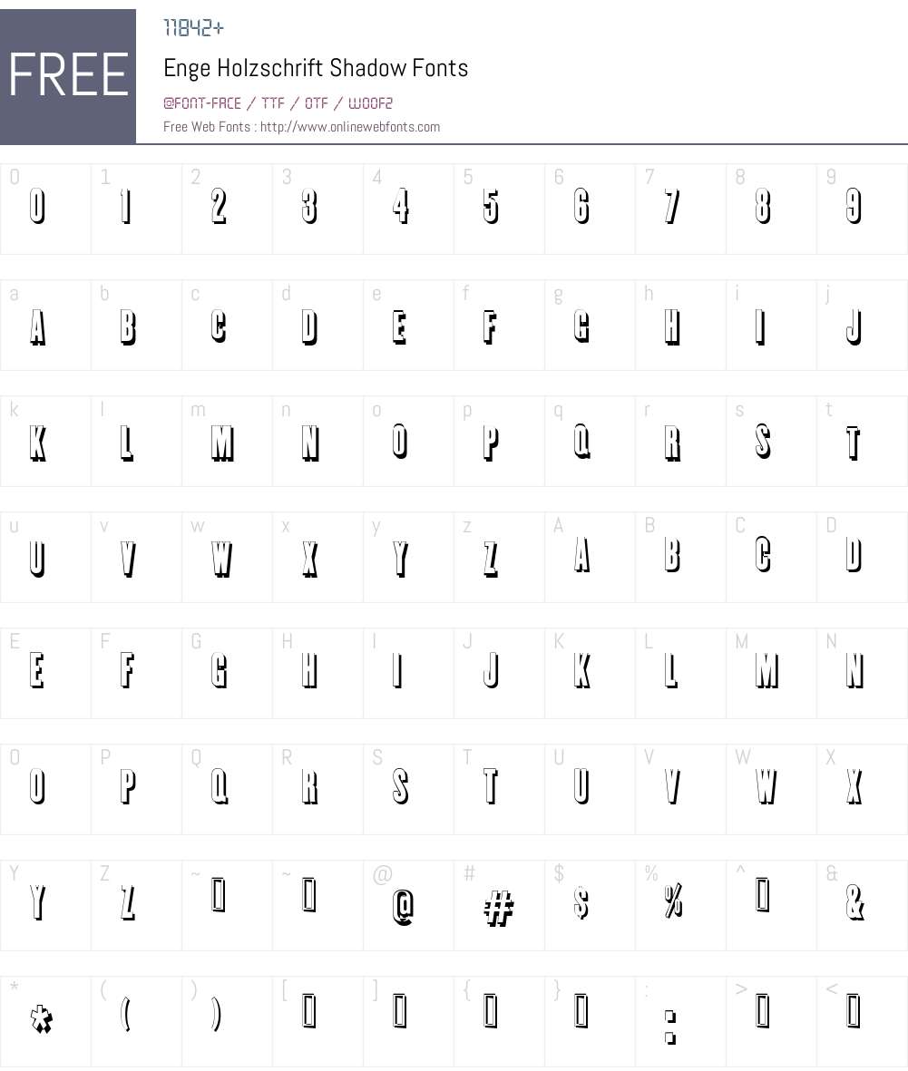 Enge Holzschrift Shadow Font Screenshots