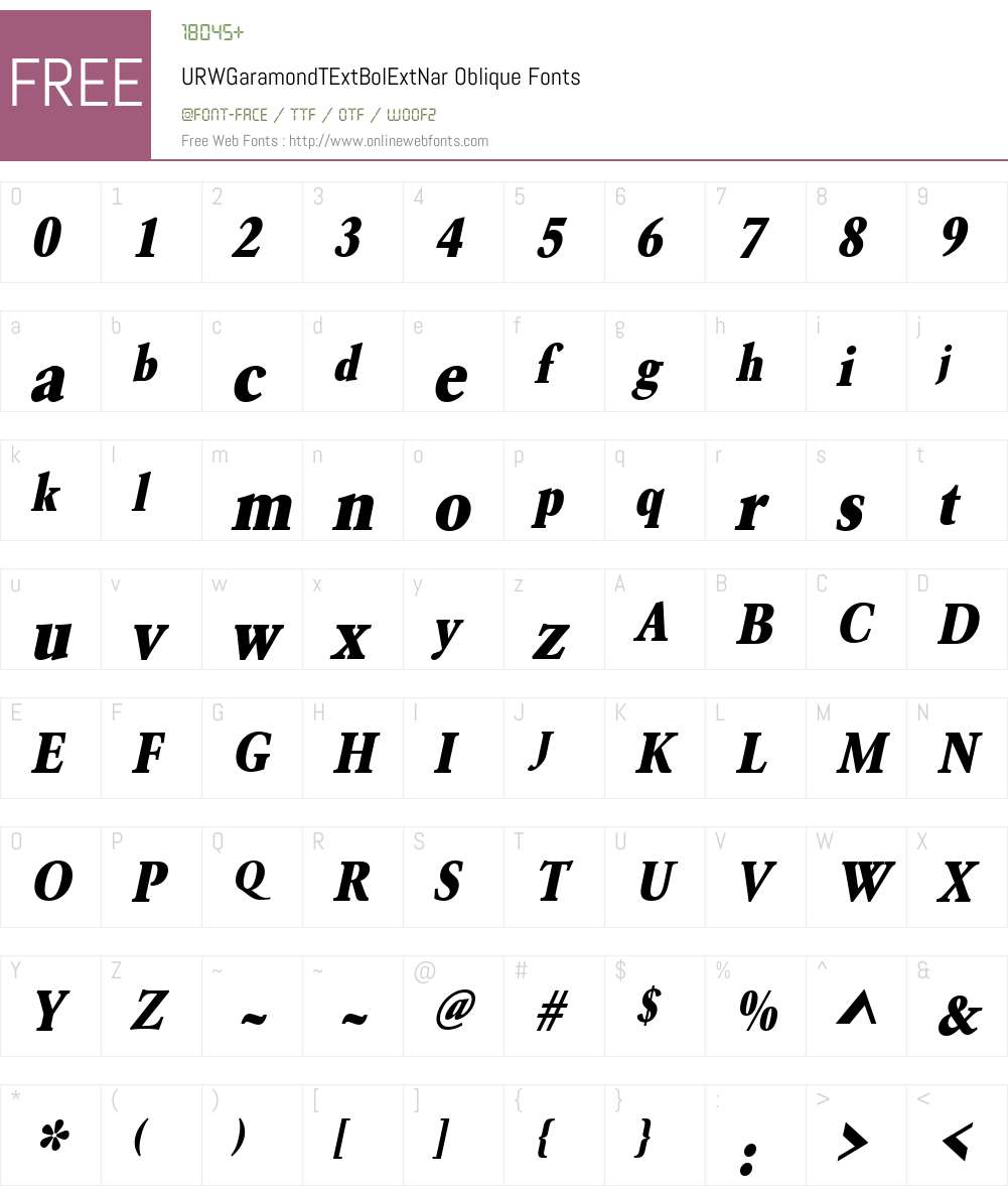 URWGaramondTExtBolExtNar Font Screenshots