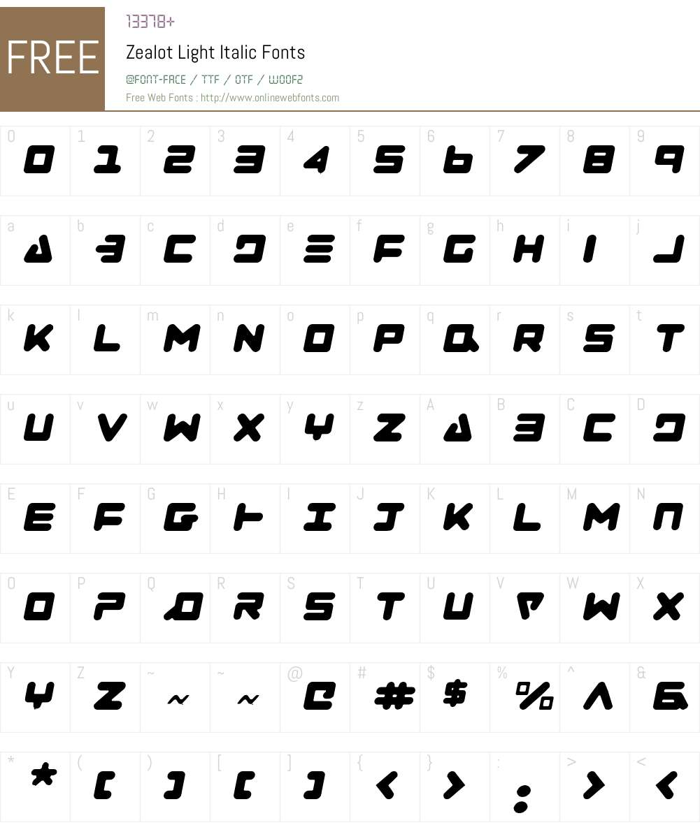 Zealot Light Italic Font Screenshots