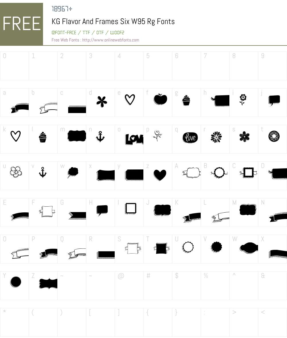 KGFlavorAndFramesSixW95-Rg Font Screenshots