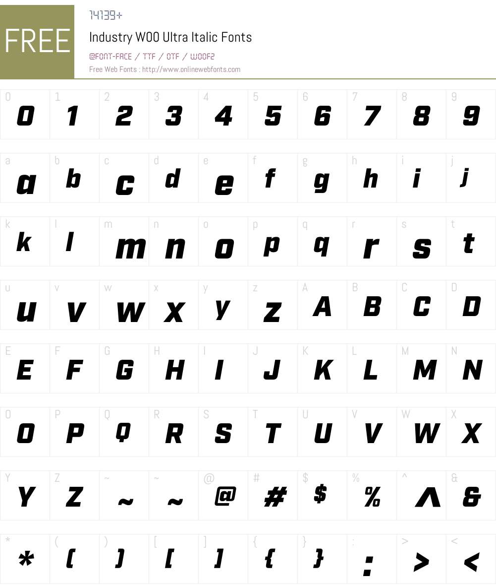 IndustryW00-UltraItalic Font Screenshots