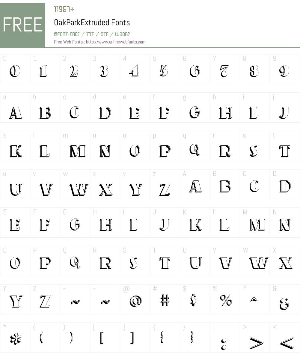 OakParkExtruded Font Screenshots