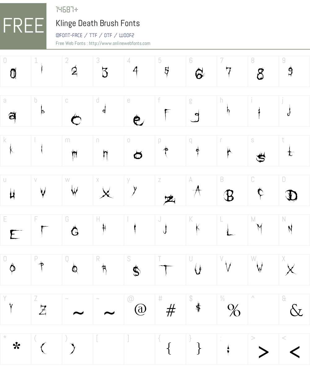 Klinge Death Brush 1.00 April 19, 2015, initial release Fonts Free