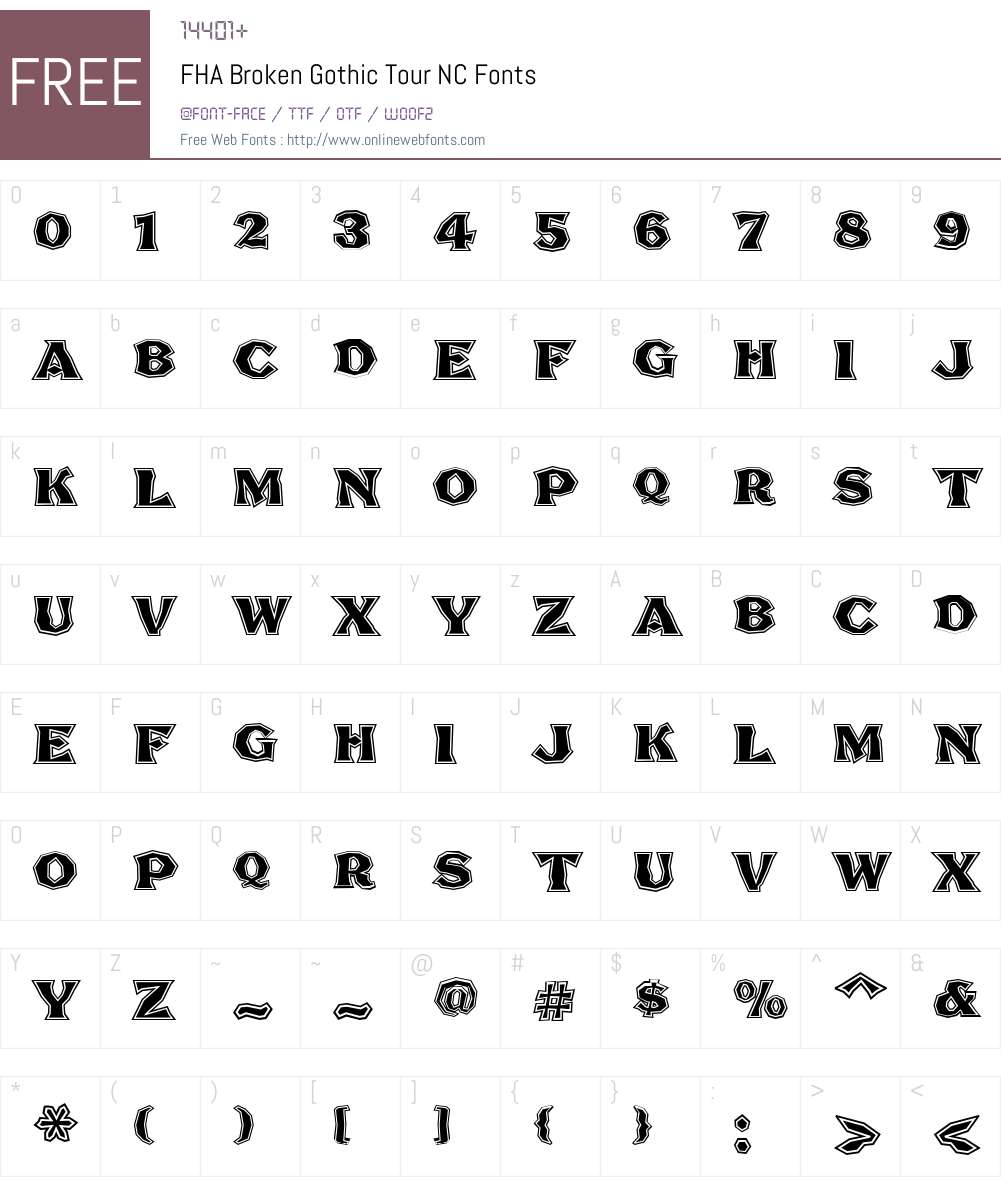 FHA Broken Gothic Tour NC Font Screenshots