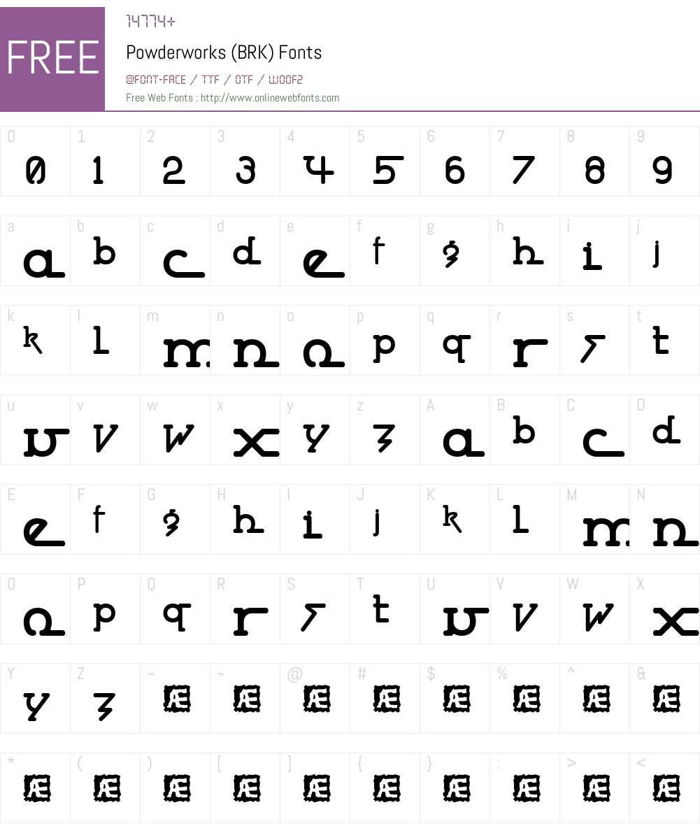 Powderworks (BRK) Font Screenshots