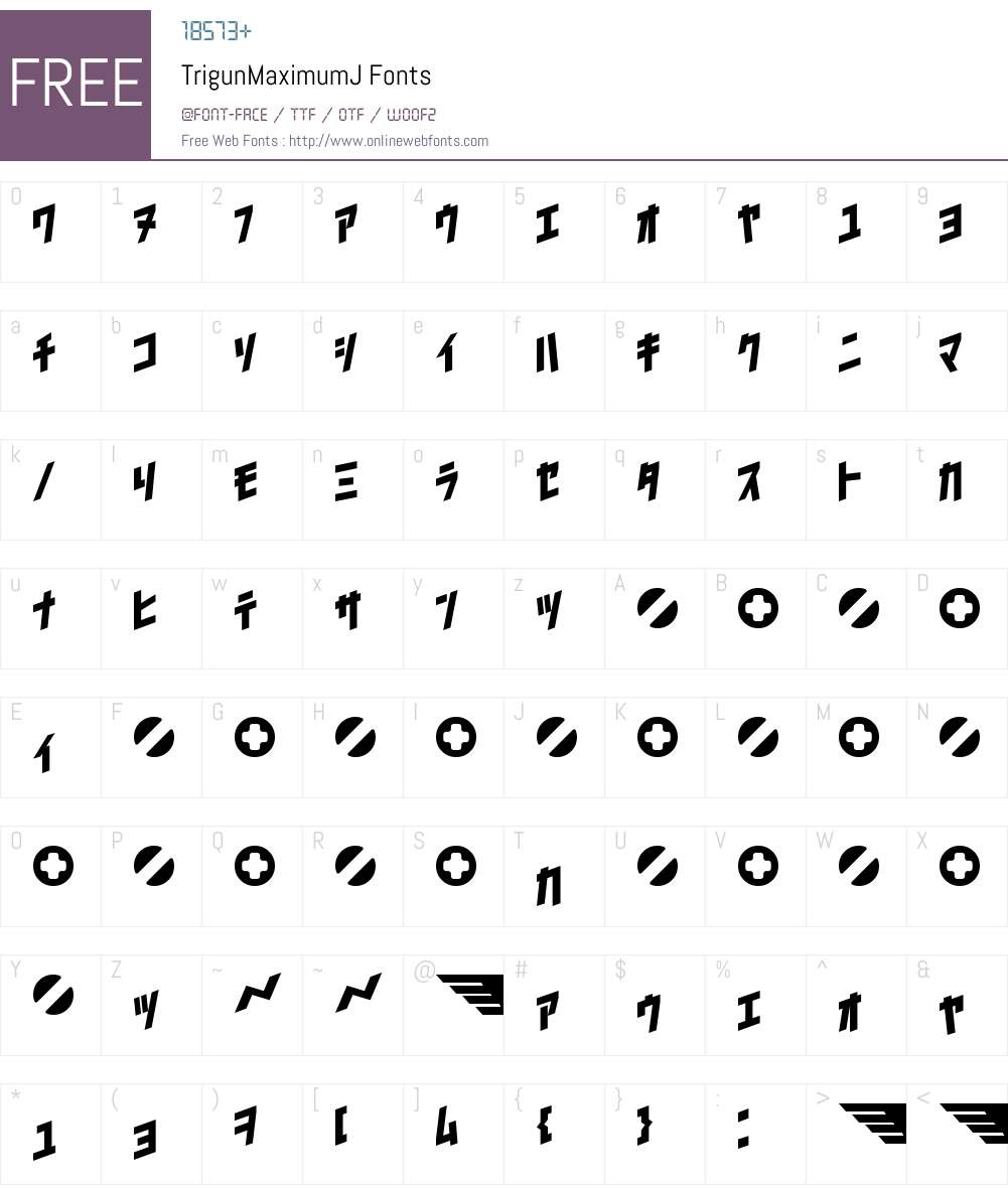 TrigunMaximumJ Font Screenshots