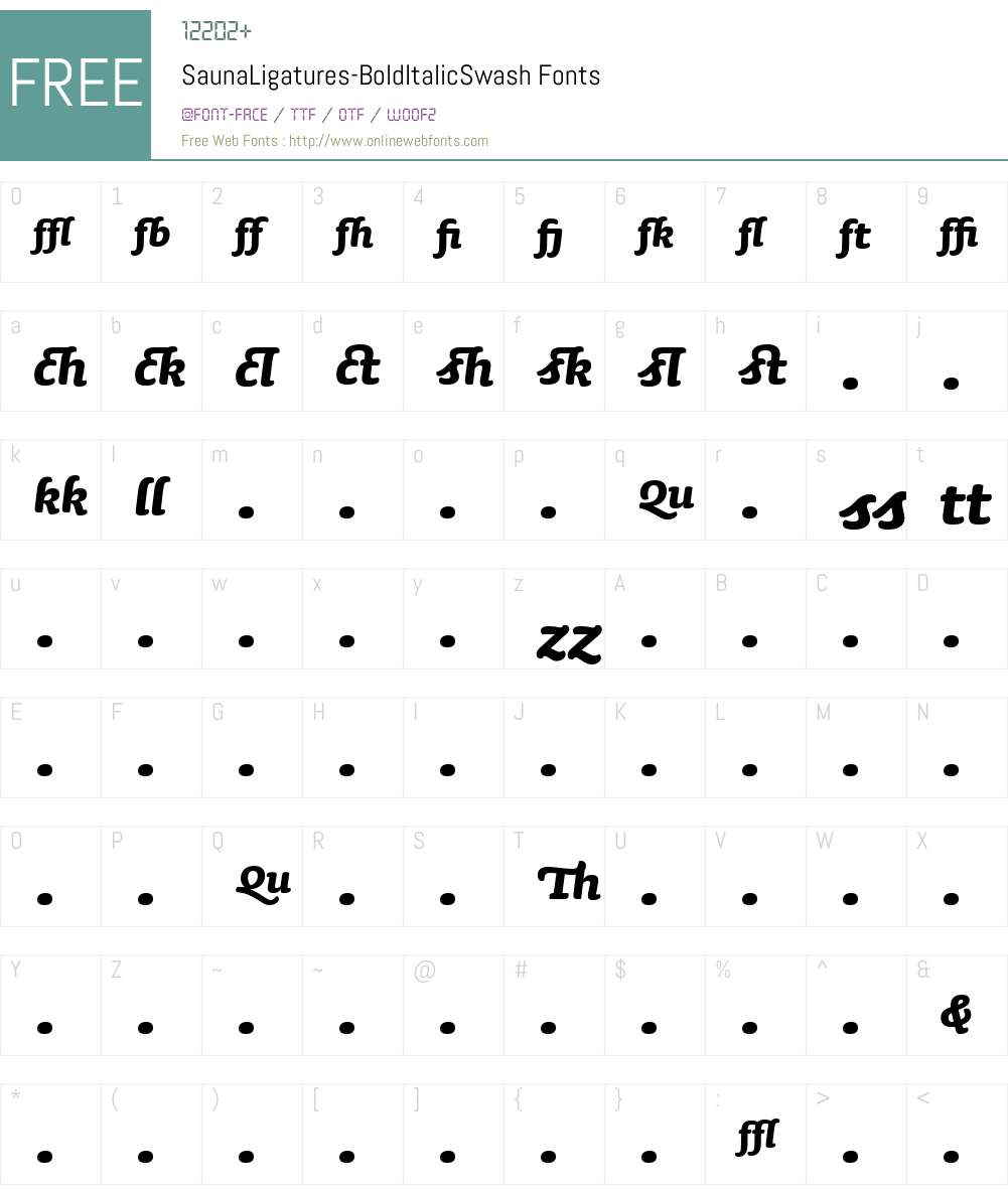 SaunaLigatures-BoldItalicSwash Font Screenshots