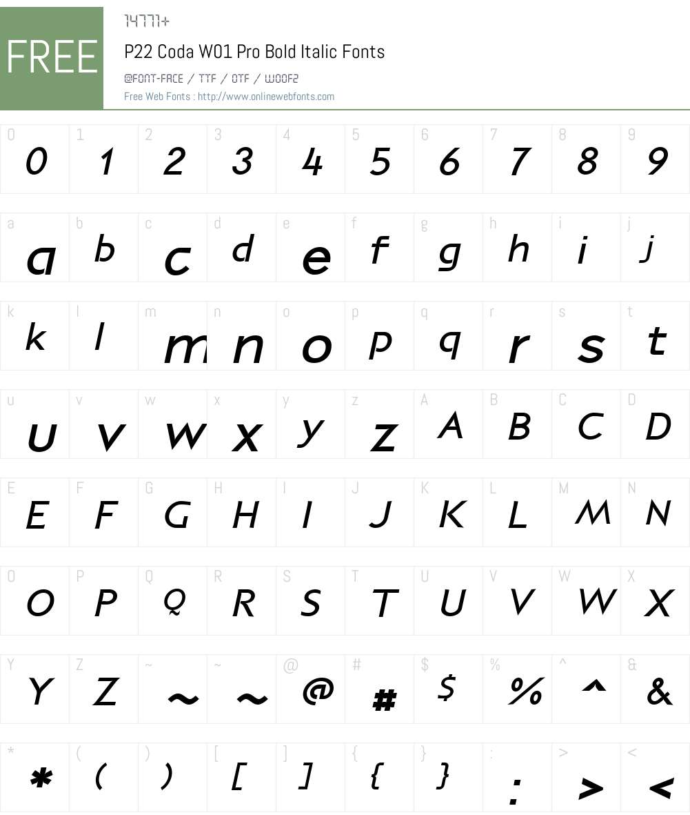P22CodaW01-ProBoldItalic Font Screenshots