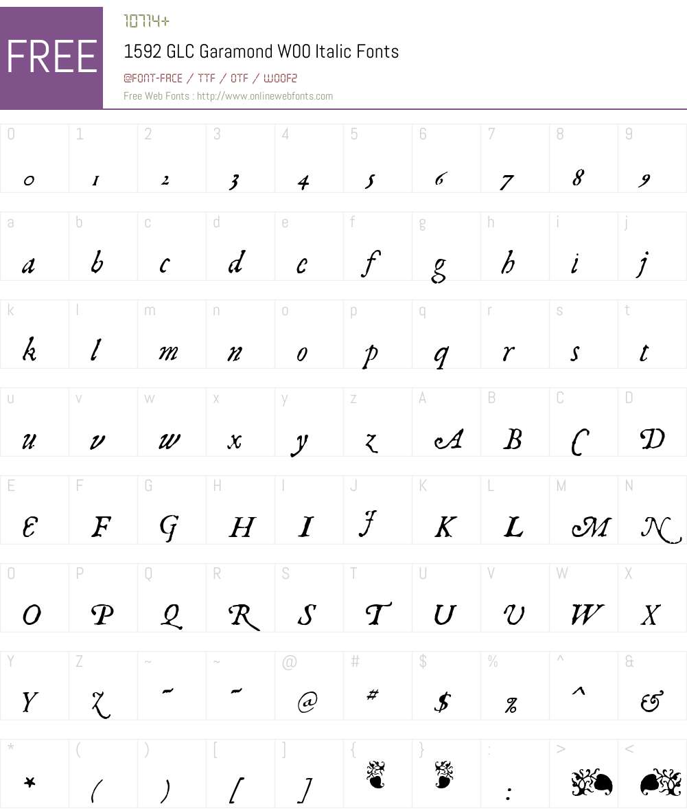 1592 GLC Garamond Font Screenshots