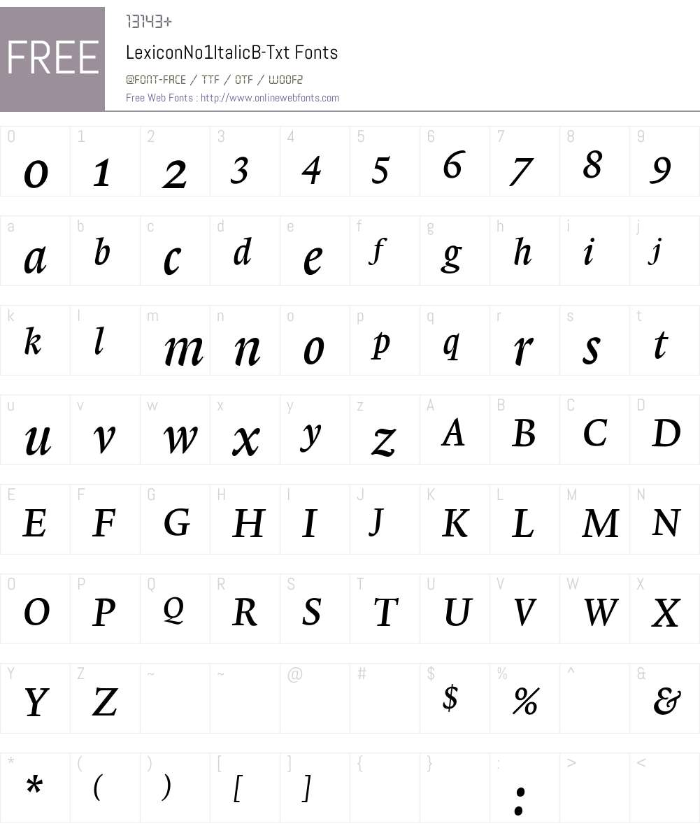 LexiconNo1ItalicB Font Screenshots