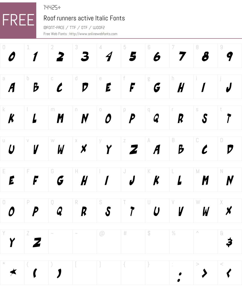 Roof runners active Font Screenshots