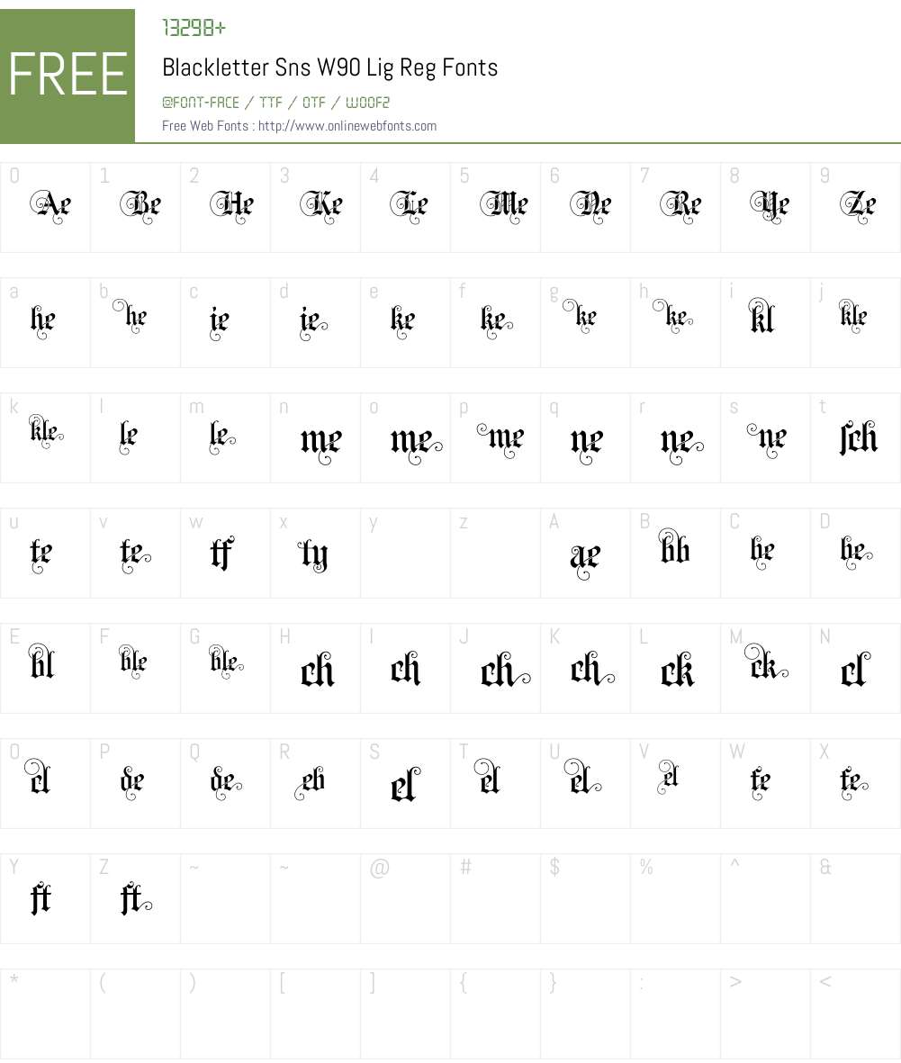BlackletterSnsW90-LigReg Font Screenshots
