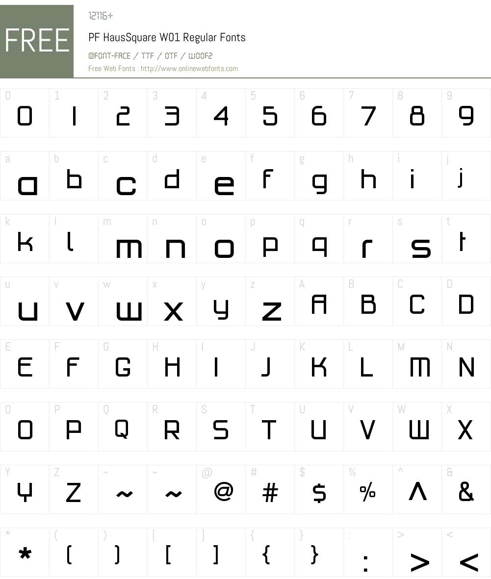 PFHausSquareW01-Regular Font Screenshots