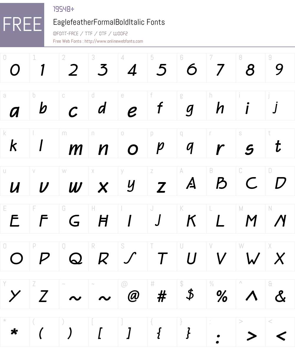 EaglefeatherFormalBoldItalic Font Screenshots