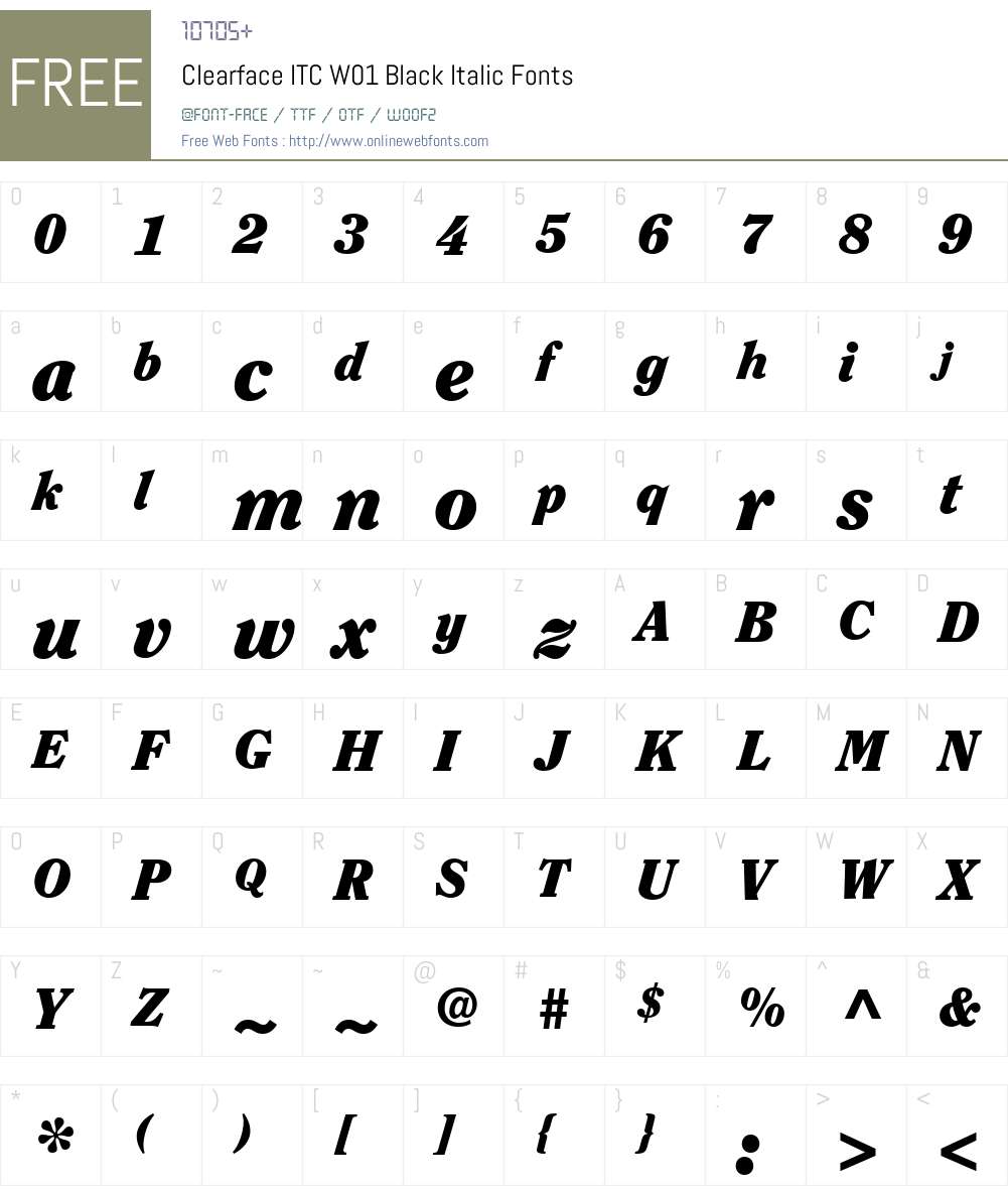 ClearfaceITCW01-BlackItalic Font Screenshots