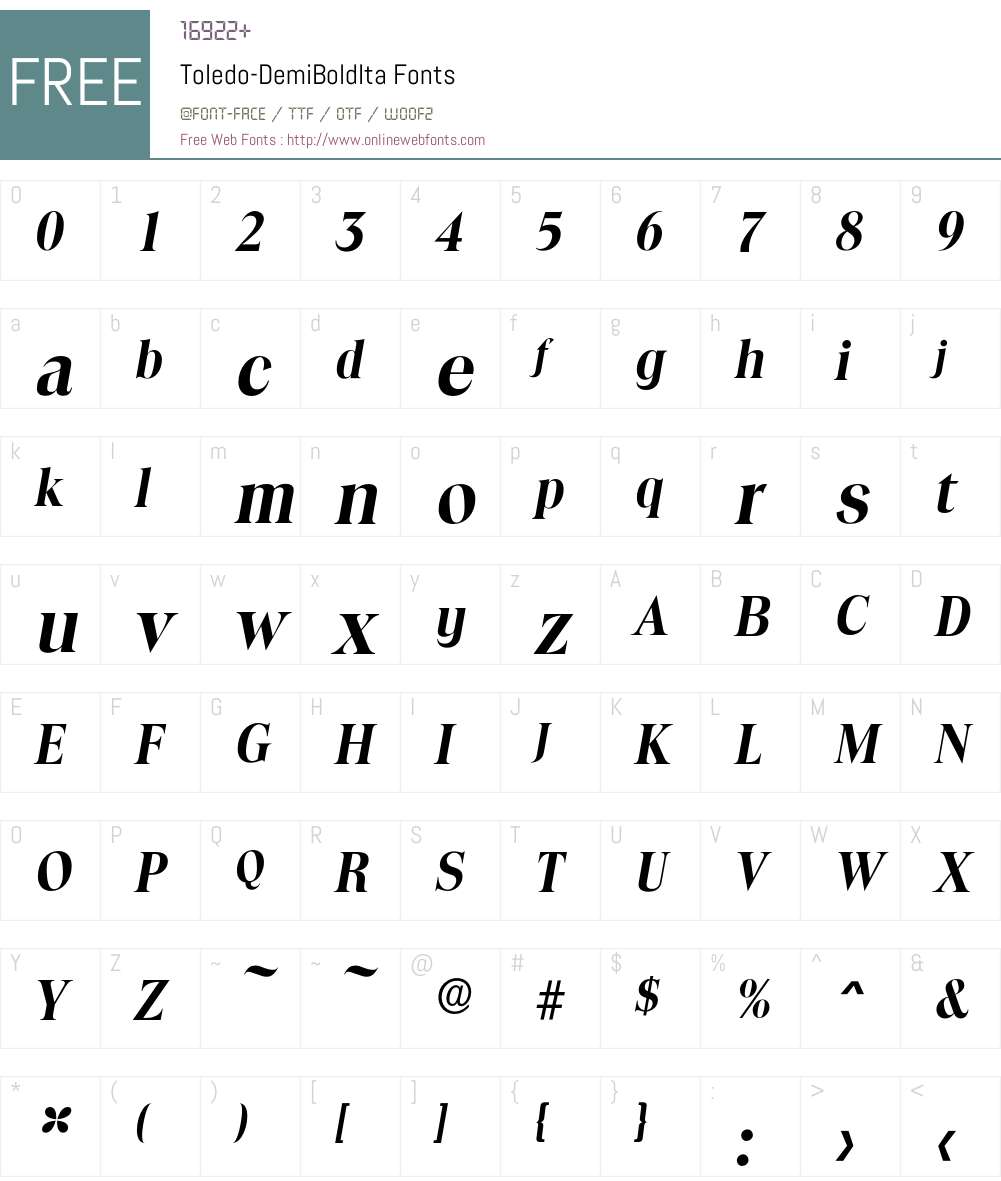 Toledo-DemiBoldIta Font Screenshots