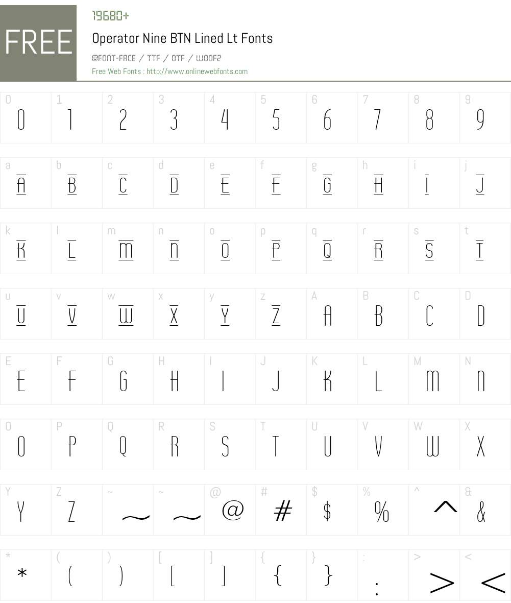 Operator Nine BTN Lined Lt Font Screenshots
