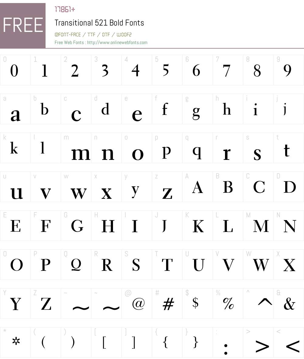 Transitional 521 Font Screenshots