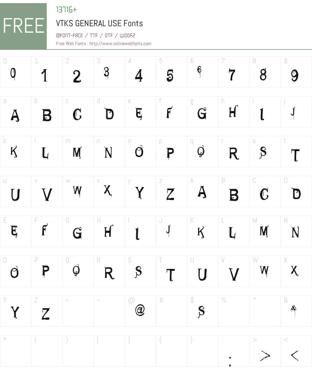 VTKS GENERAL USE Font Screenshots