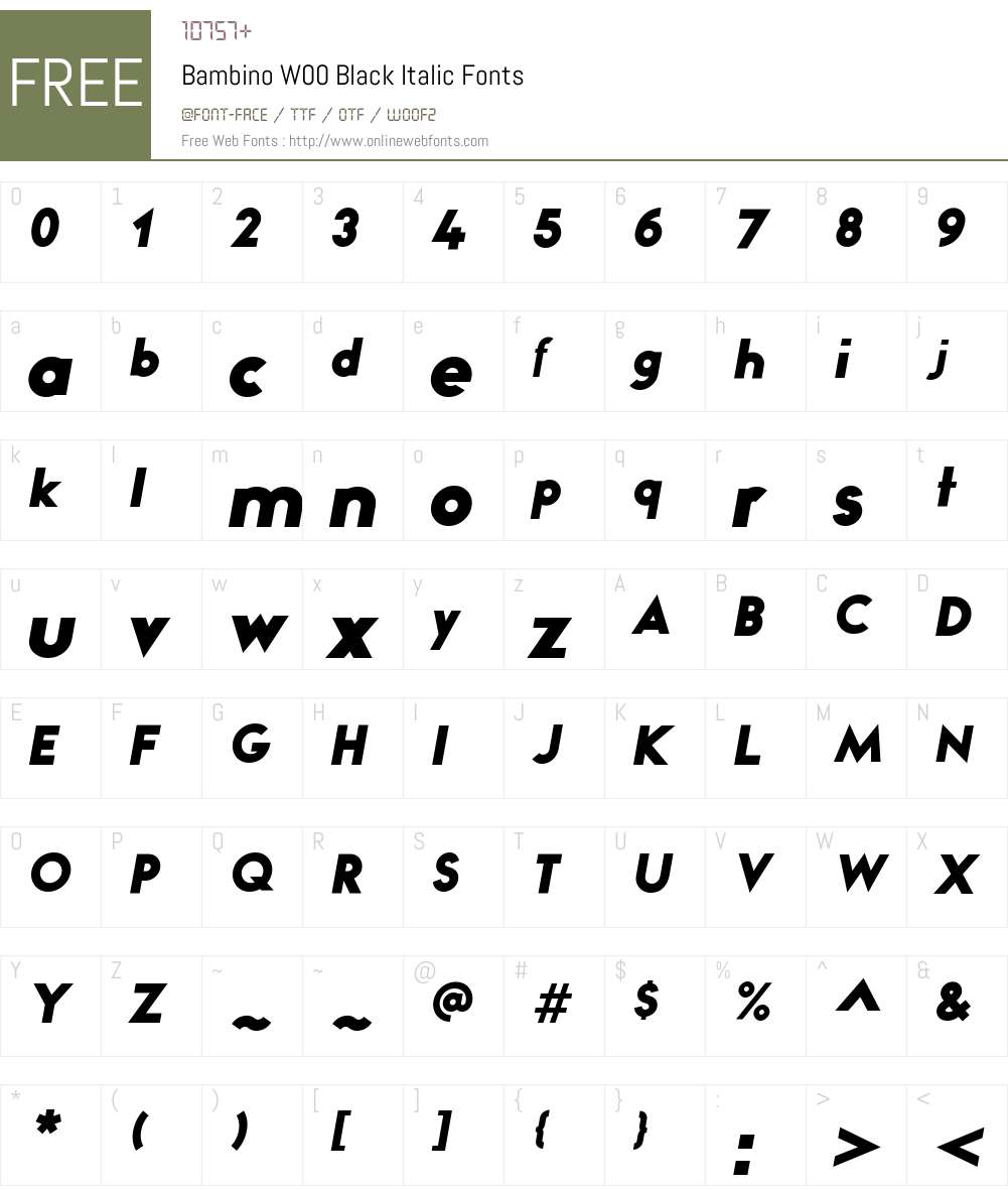 BambinoW00-BlackItalic Font Screenshots