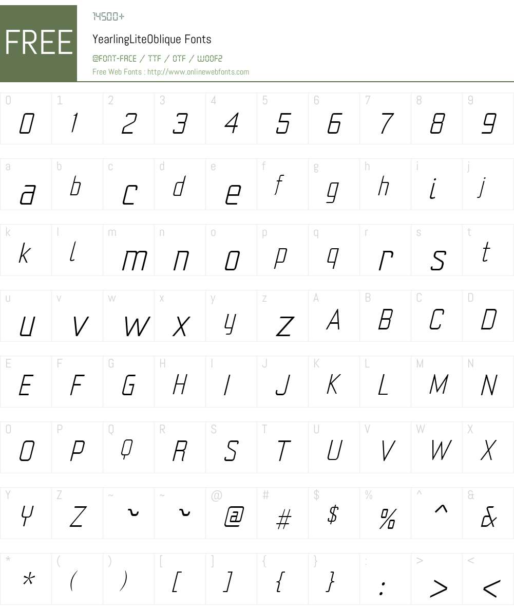 YearlingLiteOblique Font Screenshots
