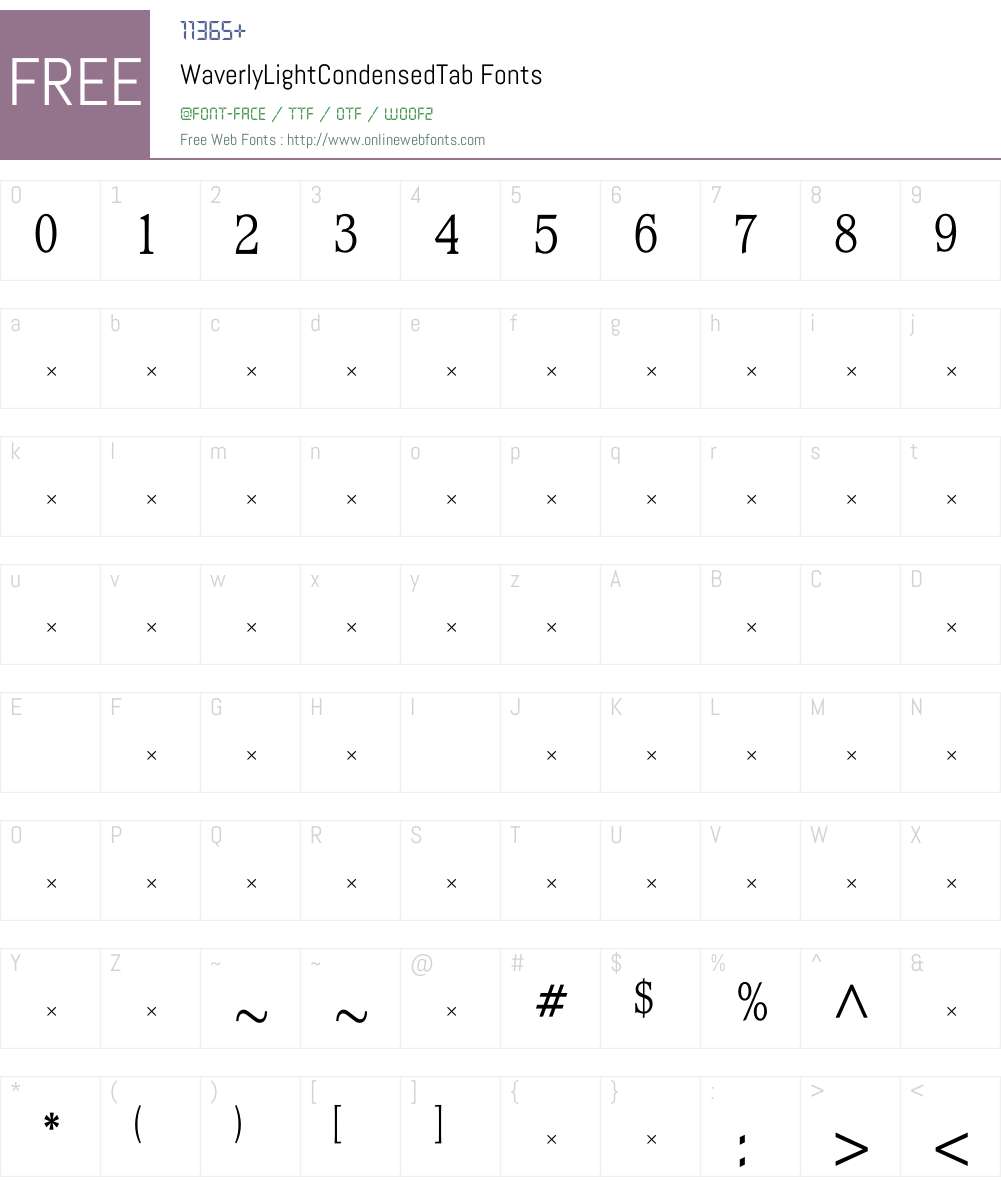 WaverlyLightCondensedTab Font Screenshots