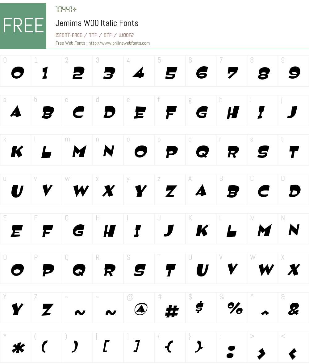 JemimaW00-Italic Font Screenshots