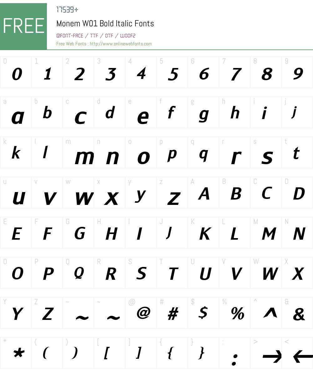 MonemW01-BoldItalic Font Screenshots