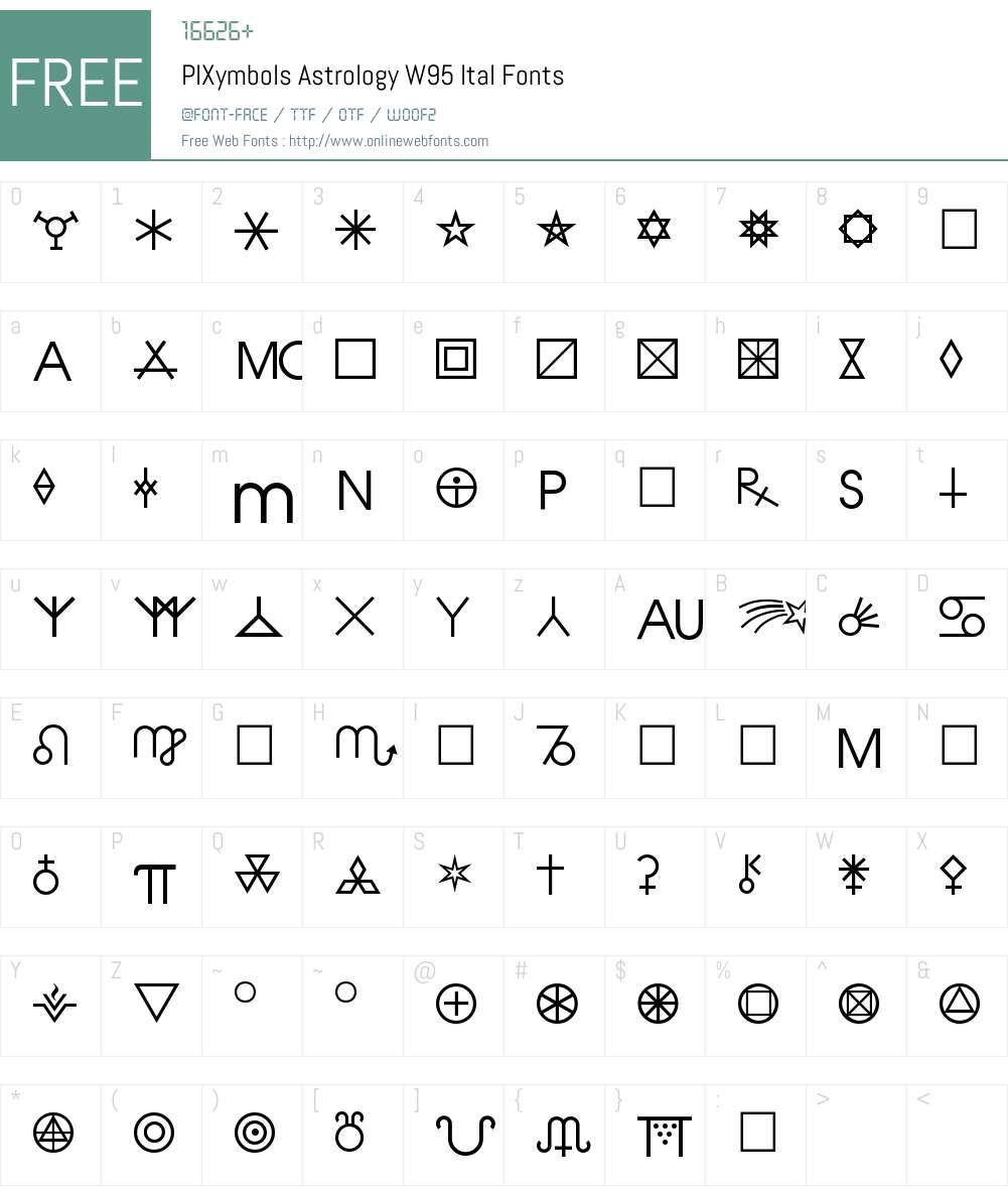 PIXymbolsAstrologyW95-Ital Font Screenshots