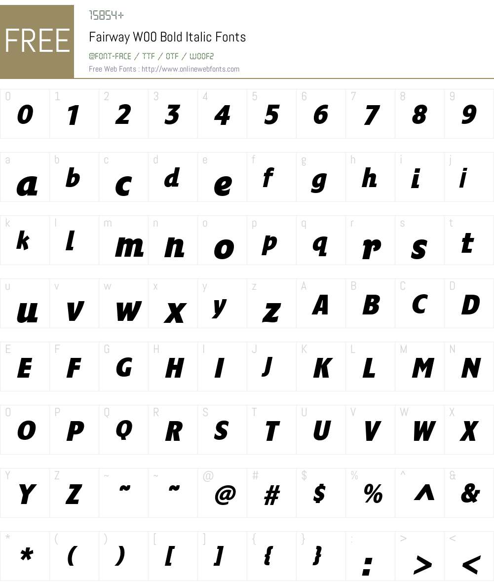 FairwayW00-BoldItalic Font Screenshots
