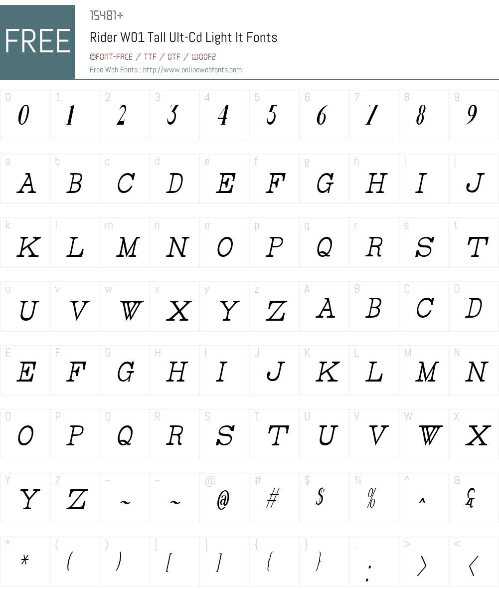 RiderW01-TallUlt-CdLightIt Font Screenshots