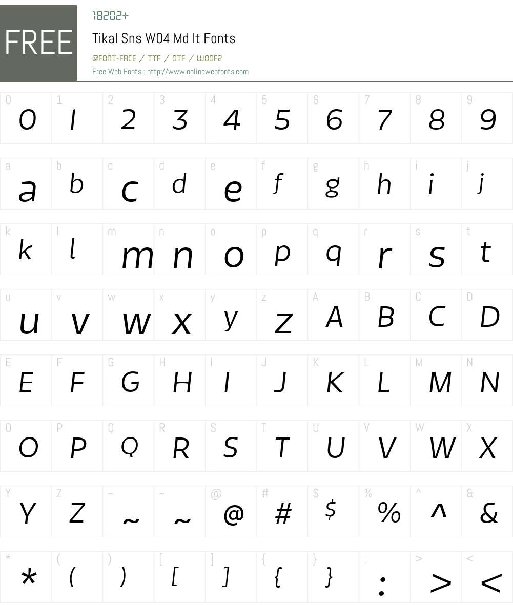 TikalSnsW04-MdIt Font Screenshots