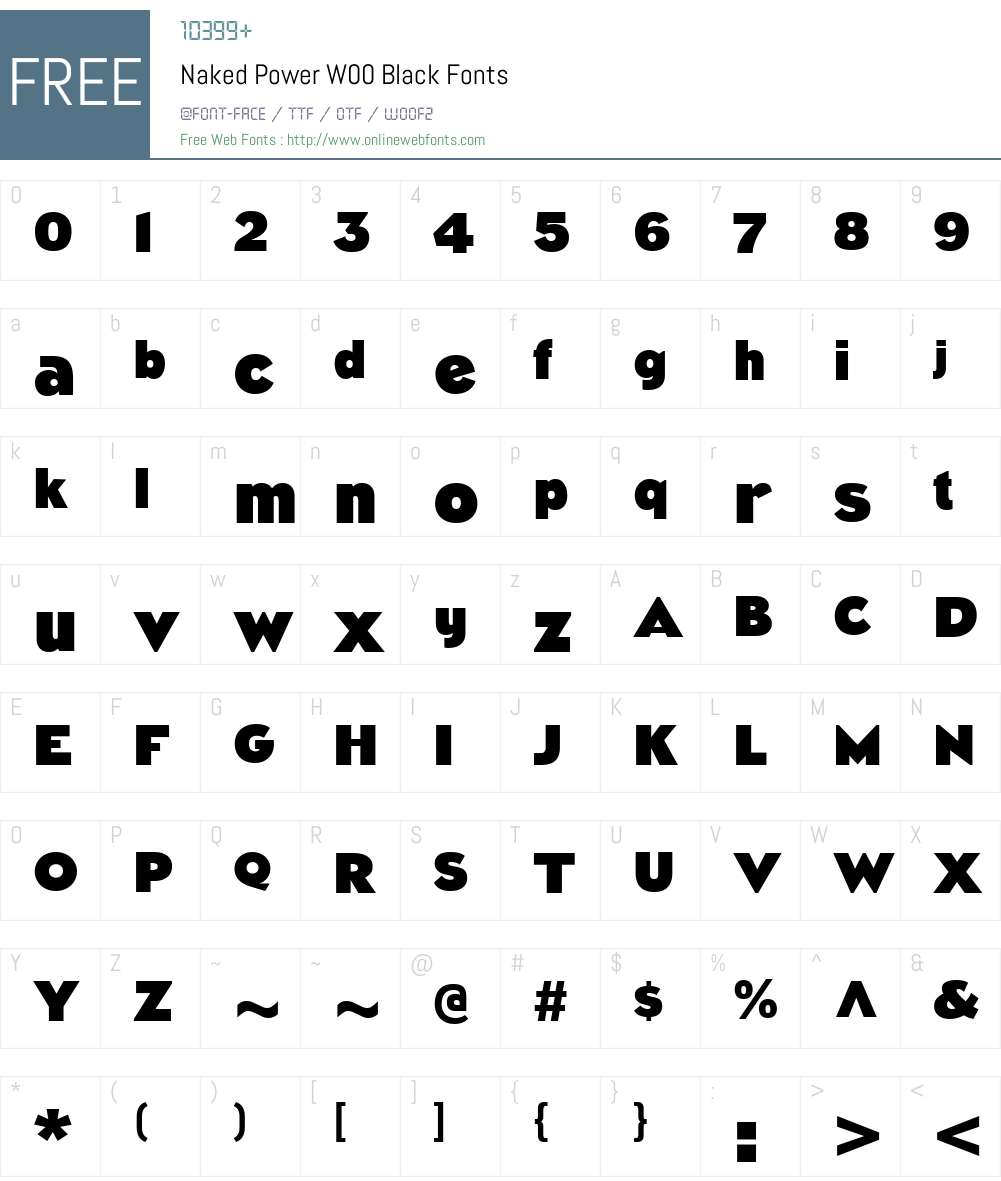 NakedPowerW00-Black Font Screenshots