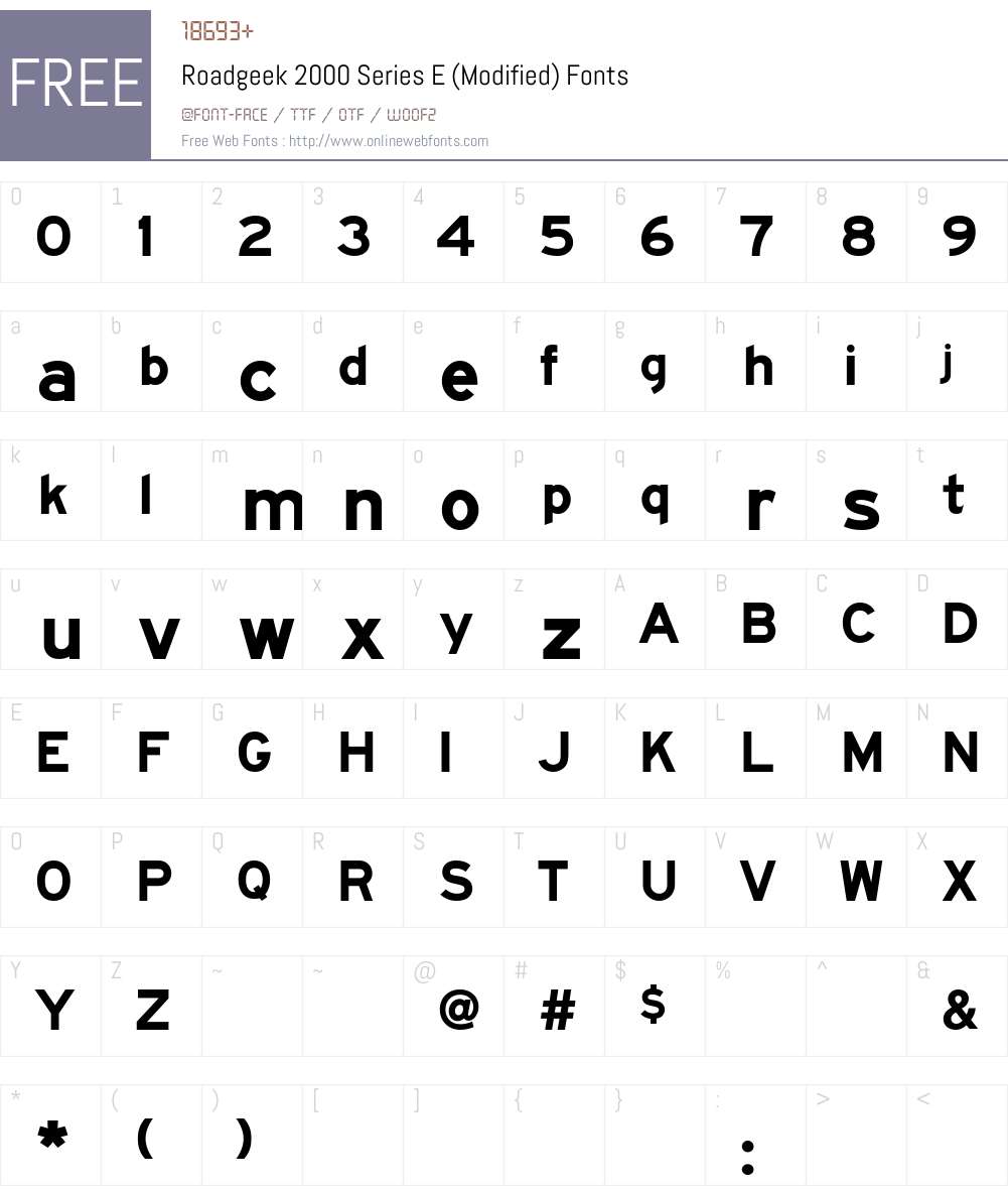 Roadgeek 2000 Series E (Modified) Font Screenshots
