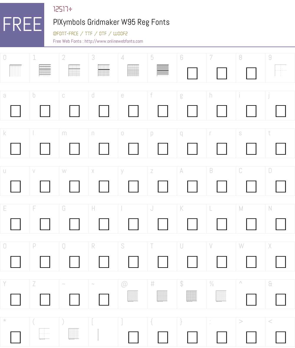 PIXymbolsGridmakerW95-Reg Font Screenshots
