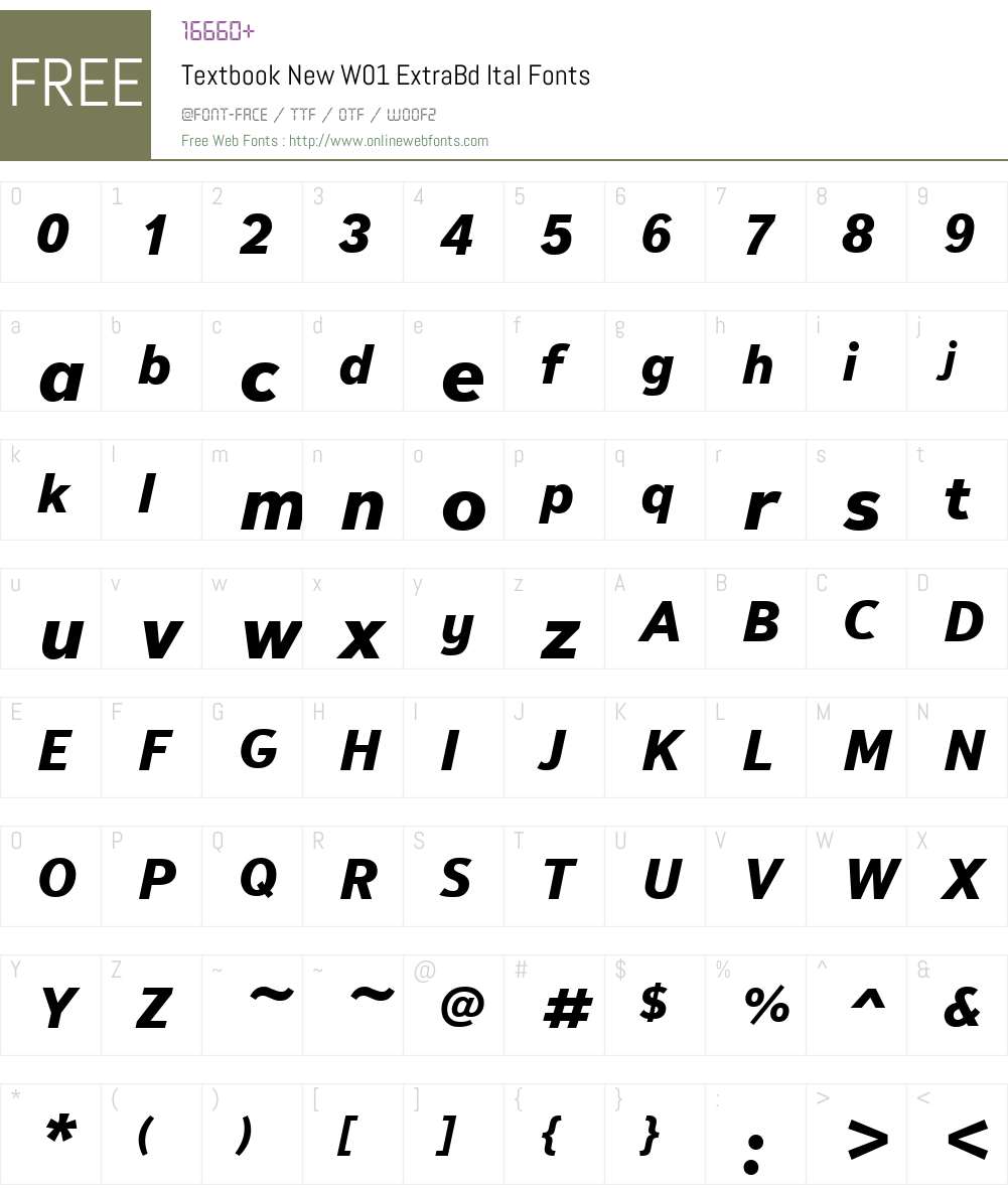 TextbookNewW01-ExtraBdItal Font Screenshots