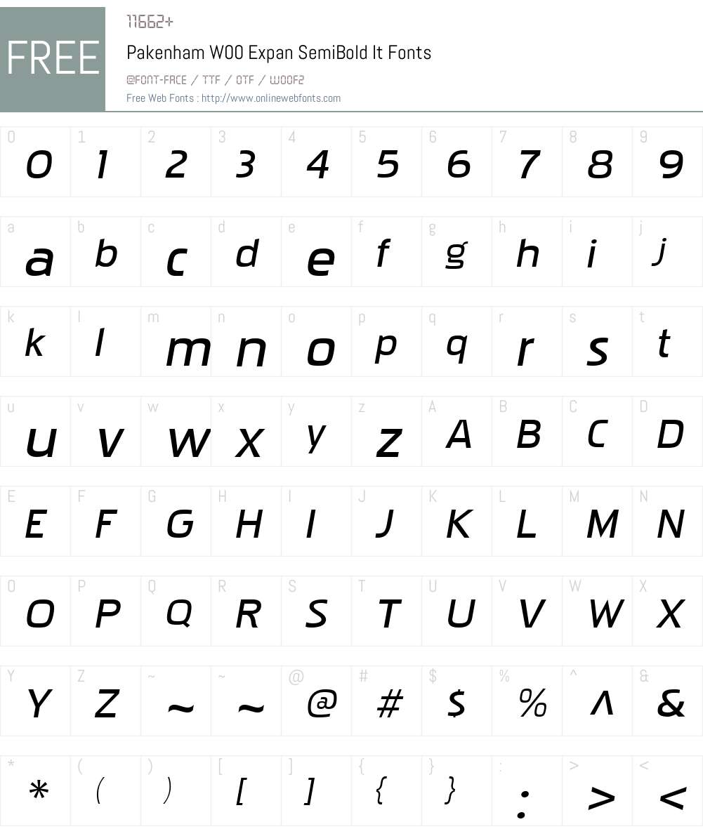 PakenhamW00-ExpSemiBoldIt Font Screenshots